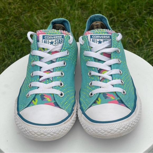 Converse CT All Star Ox Shoes Womens 6.5 Youth 5 Blue Neon Polka Sneaker 654216F - Picture 7 of 14